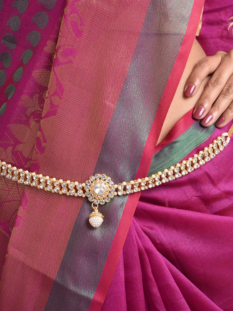 Efulgenz Indian Kamarbandh Waist Chain Waist Belt Belly Chain Bridal Kamarbandh Bollywood Crystal Faux Pearl Dangle Tassel Body Jewelry for Women - Image 3